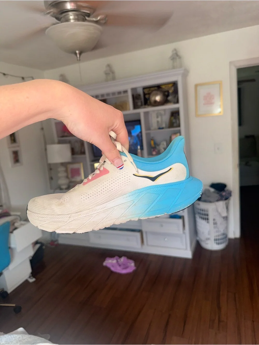 Hoka Kids White, Blue & Pink Cushioned Lightweight Sneaker